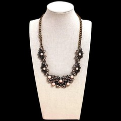 VTG Sugarfix Chunky Pink Pearls Rhinestones Sparkle Glam Statement Necklace 20″