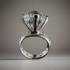 Silver Tone Huge Clear White Rhinestone Solitaire Ring Brooch Pin