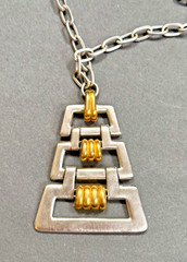Vintage Trifari Geometric Modernist Pendant Necklace Silver and Gold Tone