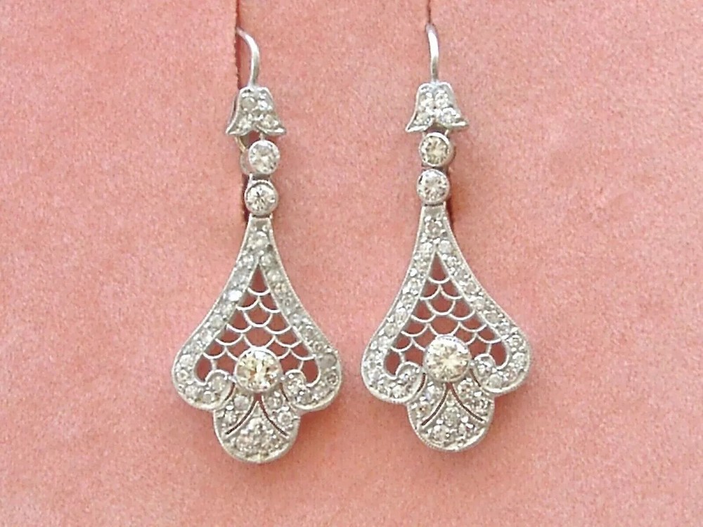 Art Deco Style Lab-Created Diamond Dangle/Drop Geometric Late Earring 925 Silver