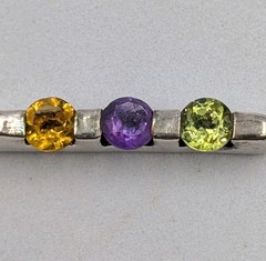 Vtg Sadye L Vassil 925 Sterling Silver 3 Gemstone Bar Pendant 16-18″ Necklace
