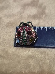 VNTG Gun Metal Multicolor Crystals Lady Bug Glam Brooch in Your Garden Theme