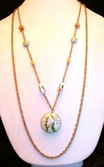 Vintage Jennifer Lopez Cloisonne Enamel Flower Bead Gold Tone Chain Necklace JLO