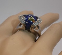 SX 925 Ring Sally C Treasures Sterling Silver Multi Stone Inlay World Globe 8.5