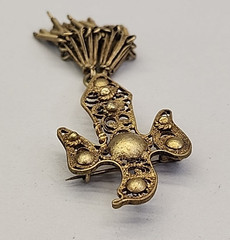 Vintage Eagle Brooch Gold Filled Filigree Tassel C Clasp Artisan Antique 3.5″