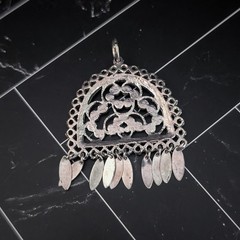 Vintage Pendant Large Ornate Silver Tone – No Chain Included – Dangle Missing