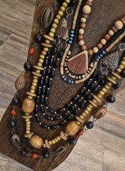 Vintage Wood & Mixed Metal Beaded Necklaces, Set of 6