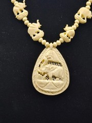 Vintage Carved Celluloid Elephant Necklace, MCM