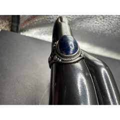 Vintage Lapis Lazuli Oval Filigree Silver Tone Women’s Cocktail Band Ring