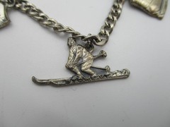 VINTAGE STERLING SILVER CHARM BRACELET with 5 STOWE VERMONT SKI CHARMS