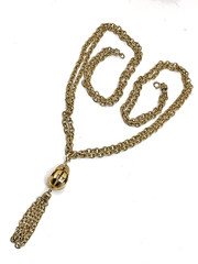Vintage Tassle Necklace Gold Chain 36″ Double Curb Link Mid Century 36 In