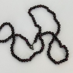 Vintage Round Garnet Bead Strand Necklace Sterling Silver Dark Red Burgundy