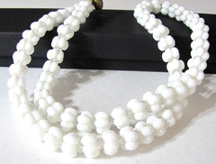 Vintage White Milk Glass Necklace Molded Cloud Bubble Beads Slide Clasp