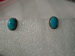VINTAGE 925 STERLING SILVER TURQUOISE CLIP ON EARRINGS OLD PAWN
