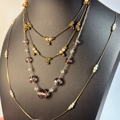 Necklace Lot Gold Tone Pearl Lavender Cut Glass Beads Delicate Romantic