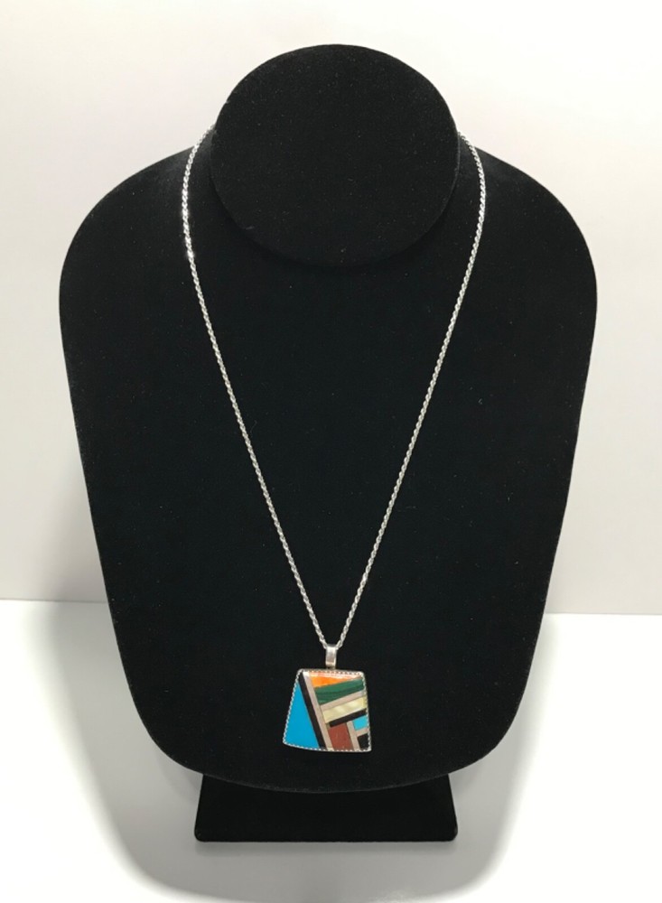 Vtg 925 Frank & Brihilda Coriz Multi-stone Pendant on 14K White Gold Rope Chain
