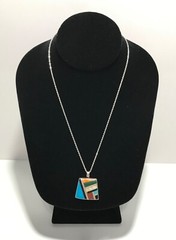 Vtg 925 Frank & Brihilda Coriz Multi-stone Pendant on 14K White Gold Rope Chain