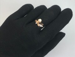 Chic Vintage Original Rose & White Gold 585 14k Ring with Cultured Pearl 1.72 g