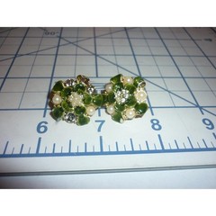 Vintage Signed Hobe Green Enamel Faux Pearl Clip Earrings CRAFT REPAIR As Is