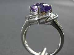 LARGE 2.46CT DIAMOND & AAA AMETHYST 14KT WHITE GOLD CUSHION & ROUND FLOWER RING