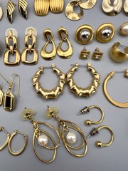 Vintage 1980s Pierced Earring Lot Gold Tone 45 Pairs Monet Trifari