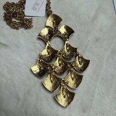 Vintage Gold ToneStatementPendant Necklace Large Abstract Geometric Runway Style