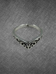 Vintage Silver V Shape Engraved Ring Open Adjustable Size 7.5