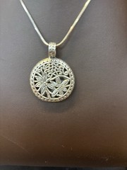 Sterling Silver Large Mother Of Pearl Pendant On 24” 925 Necklace