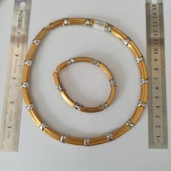 Vintage Bicolor Set Collar Bracelet Heavy Deco X-Design Link Classic Timeless