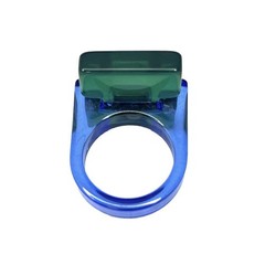 Modernist Lucite Ring Blue Green Rhinestone Sz 7.25 Statement Chunky Post Modern