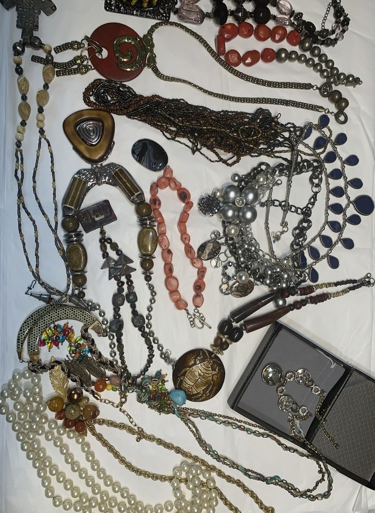 Vtg Runway Statement Necklace Lot Chunky Huge Mix Materials 15pc 5lb