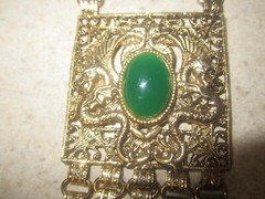 VINTAGE EDLEE DRAGON LAVALIER NECKLACE WITH DANGLES GOLD TONE