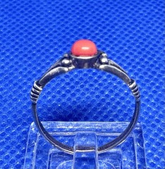 A24 Antique Filigree 925 Silver Ring size 5.25 Red Coral 1920s Italy