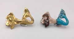 Vintage GG Harris Fine Pewter Mermaid Pins Lot of 2 Gold Plated Hand Painted
