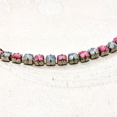 BRACELET pastel blue pink glass faux gem silvertone metal box clasp vintage 7″ c