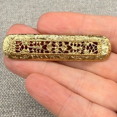 Vintage Brooch Gold Tone Filigree Bar Hearts 2.5 Inches