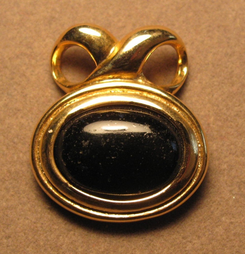 Vintage Sterling Silver Gold Tone Onyx Pendant 6.5g #J4798