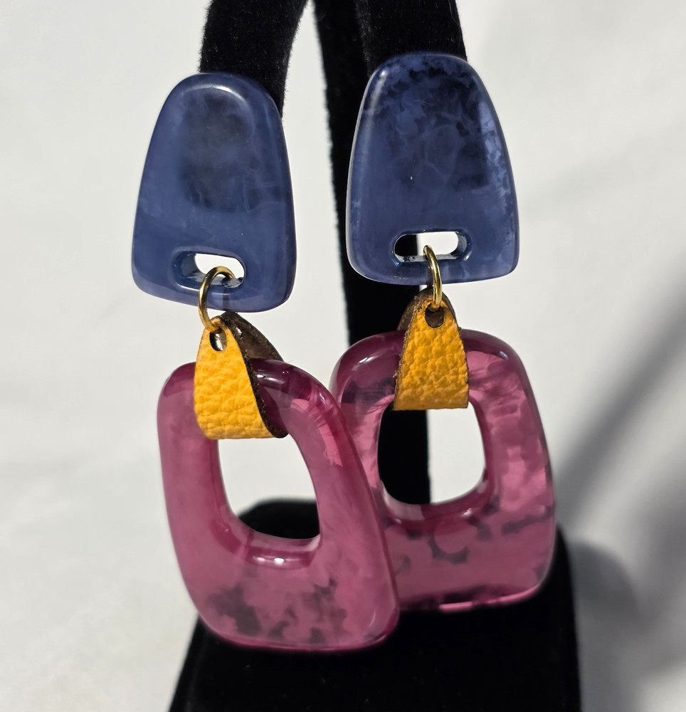 Colorful Acrylic Statement Drop Earrings Multicolored Geometric Shapes