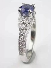 2Ct Art Deco Style Lab Created Sapphire & Diamond Wedding 14k White Gold FN Ring