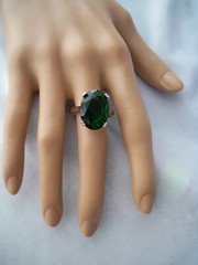 925 Sterling Silver 15ct Emerald Green Oval Cubic Zirconia Ring Size 10