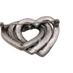 Vintage Liz Claiborne Triple Heart Brooch Amber Grey Purple Rhinestone Pin 2 in
