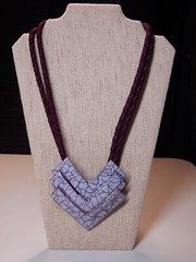 ONE OF A KIND NECKLACE, MCM Modern Art, 24″ Gray & Gold Crackle Enamel Geometric