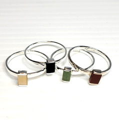 VTG Sterling Silver 925 Inlay Rings Set Of 4, Size 10, Stackable Onyx Aventurine