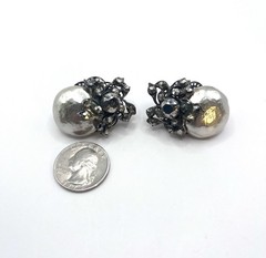 Miriam Haskell Large Signed Baroque Pearl Rhinestone Clip Earrings Vintage
