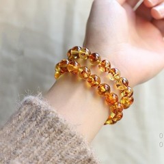 Women’s 12mm Yellow Amber Gemstone Beads Healing Bracelet Jewelry Gift