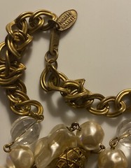 Vtg Miriam Haskell Signed Faux Pearl Lucite Ornate Russian Gold Beaded Necklace