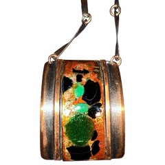 Vintage Copper Enamel Pendant Necklace Atomic Modern Renoir Style 1950s