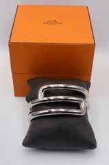 Hermes Paris Vintage French Sterling Silver Sleek Modern Cuff Bracelet