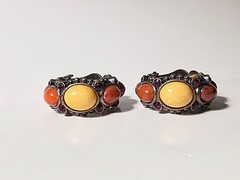 RJ Graziano Natural Stone and Silvertone Hoop Clip Earrings