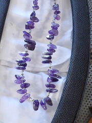 VINTAGE STERLING SILVER LOBSTER CLASP AMETHYST NUGETT GRADUATED NECKLACE